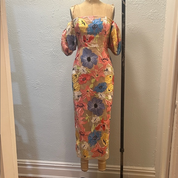 Milly Multicolor Floral MIDI LENGTH OFF THE SHOULDER Dress